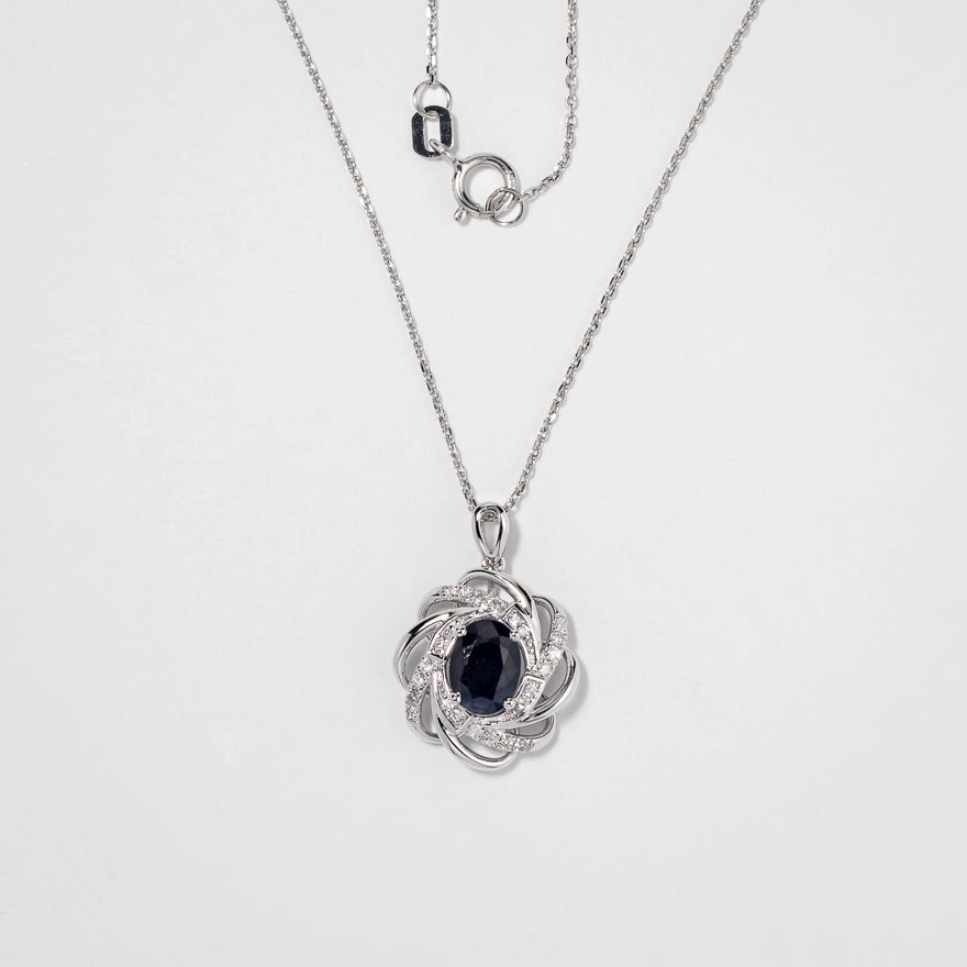 Sapphire Necklace with Diamond Accents in 10K White Gold