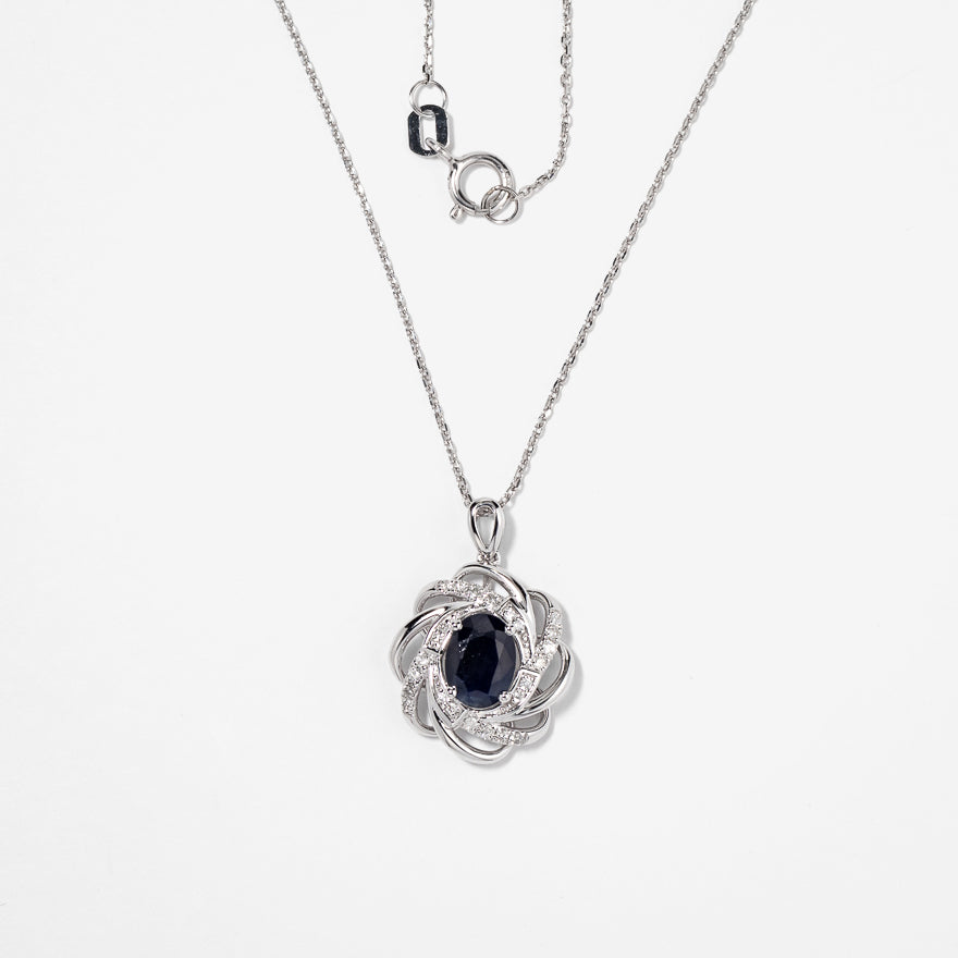 Sapphire Necklace with Diamond Accents in 10K White Gold