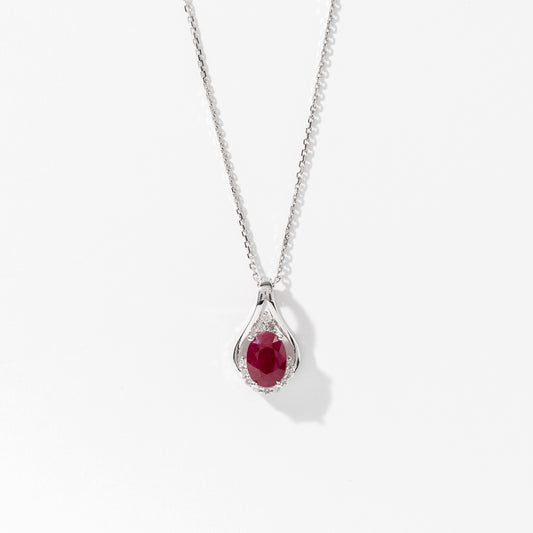 Ruby Pendant Necklace with Diamond Accents in 10K White Gold