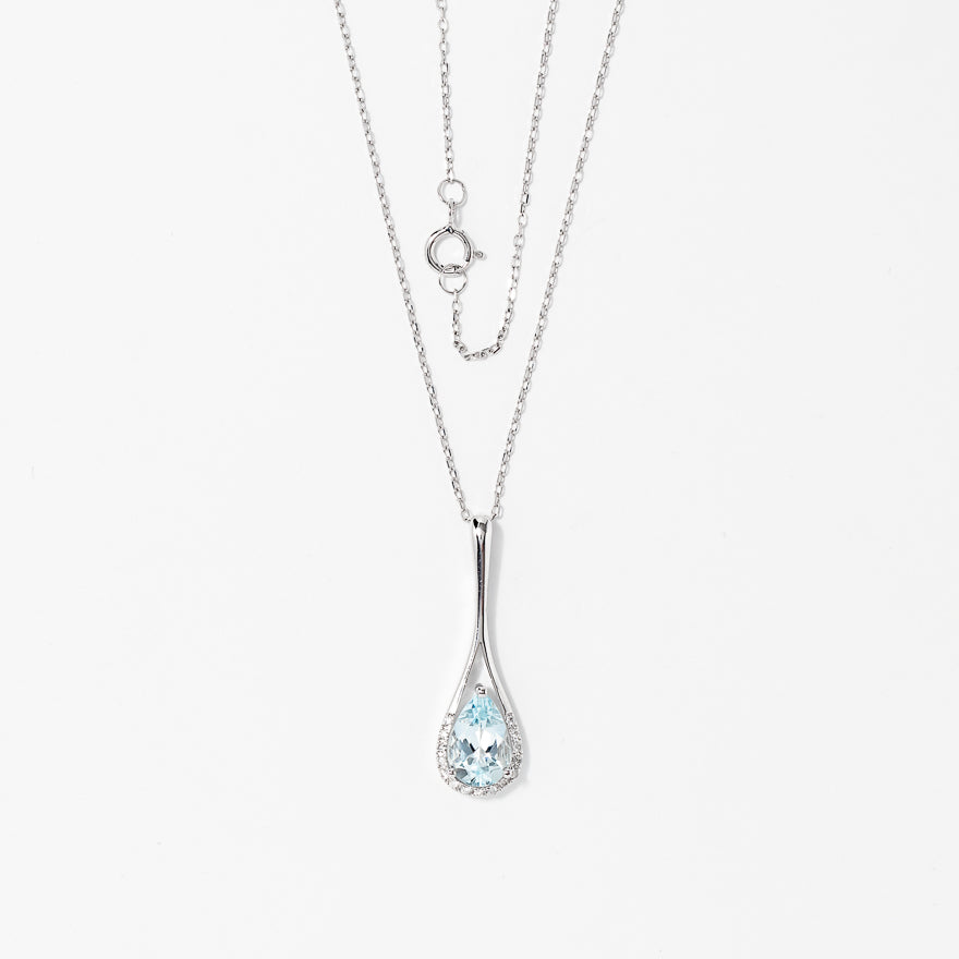 Aquamarine Pendant Necklace in 10K White Gold