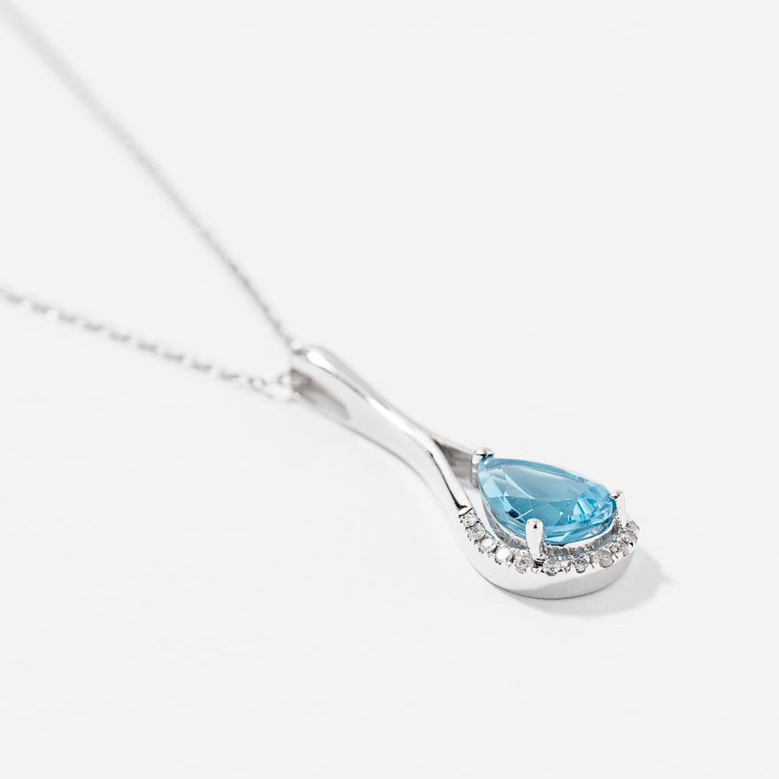 Blue Topaz Pendant Necklace in 10K White Gold