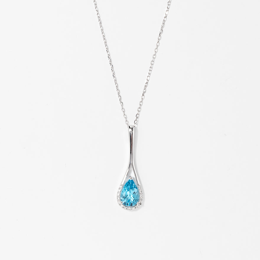 Blue Topaz Pendant Necklace in 10K White Gold