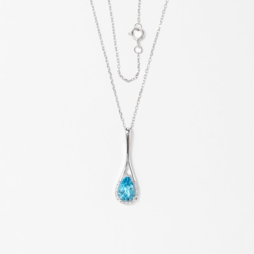 Blue Topaz Pendant Necklace in 10K White Gold