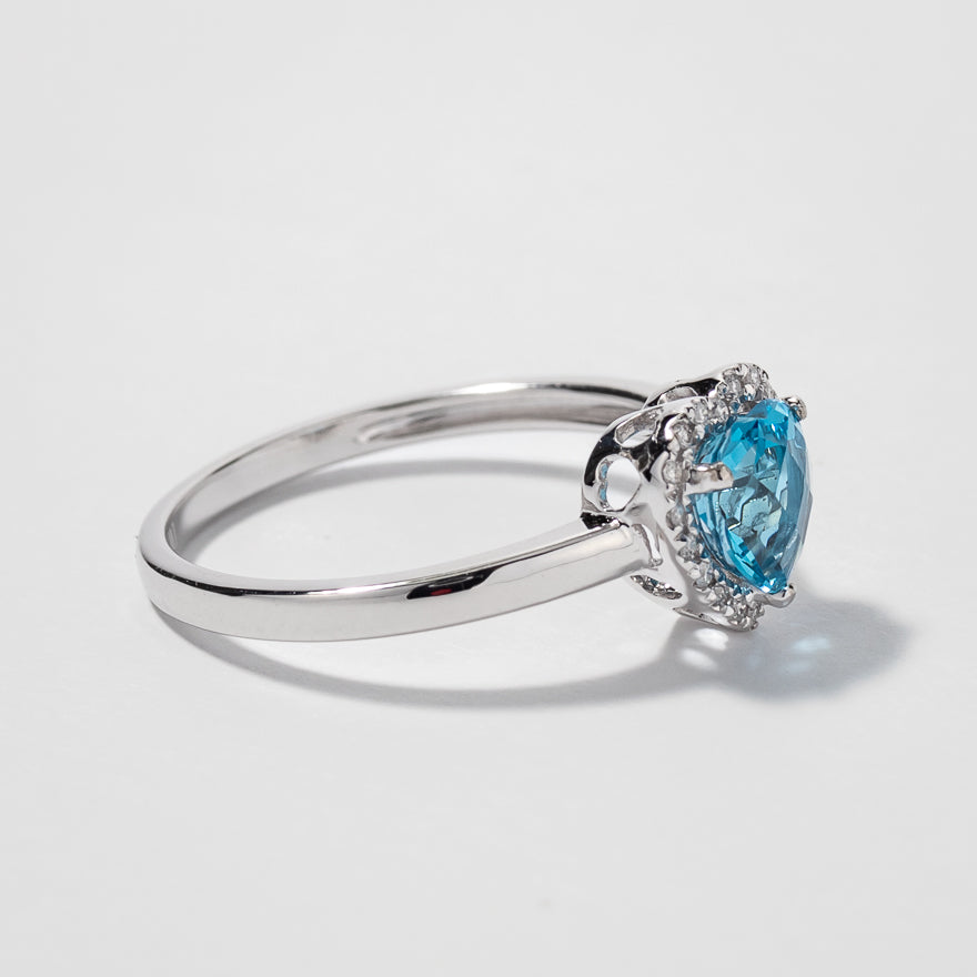 Heart Shape Blue Topaz Ring With Diamond Accents in 10K White Gold