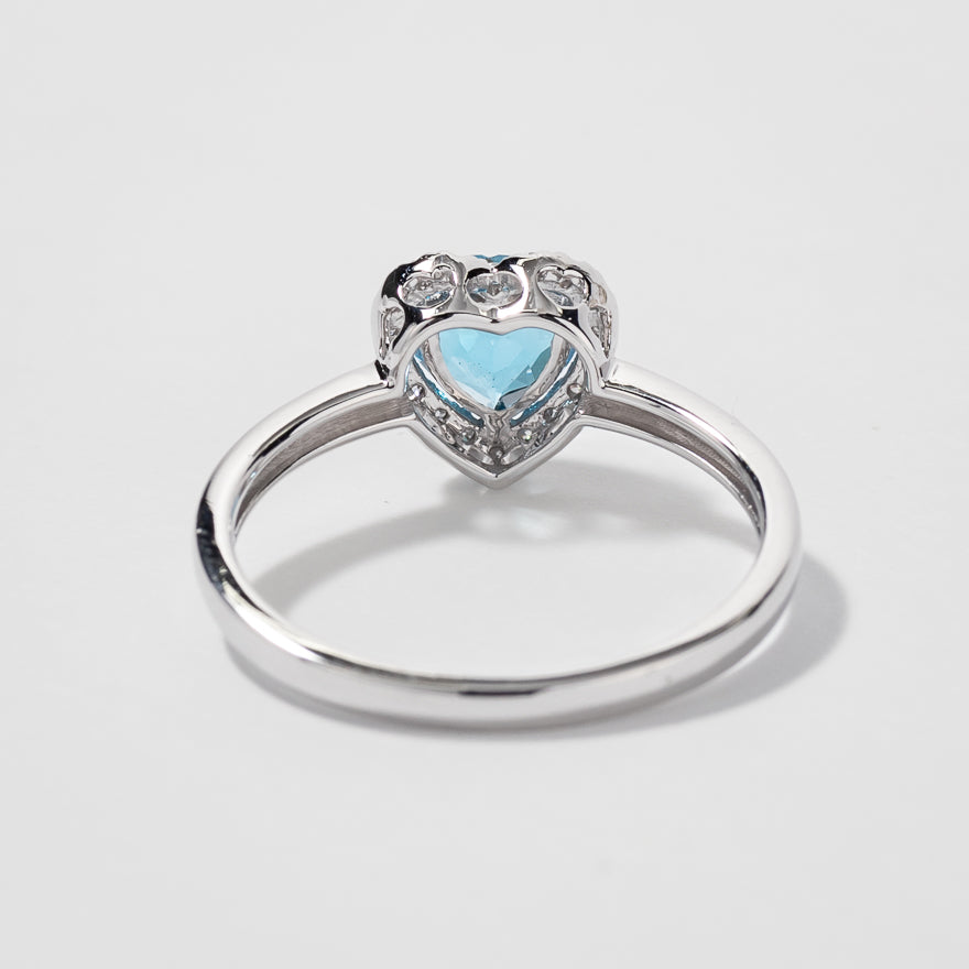 Heart Shape Blue Topaz Ring With Diamond Accents in 10K White Gold