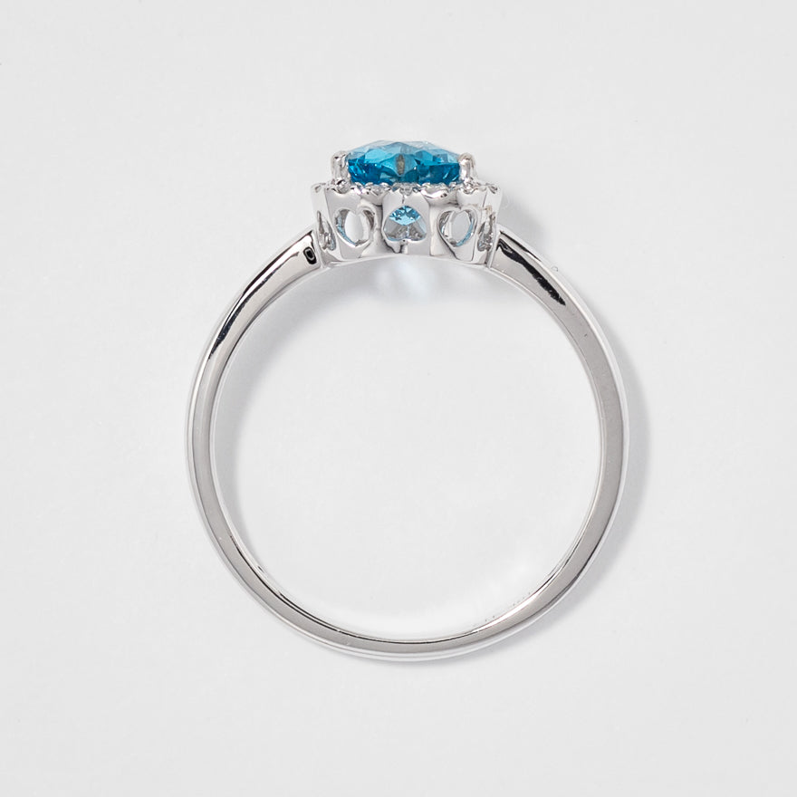 Heart Shape Blue Topaz Ring With Diamond Accents in 10K White Gold