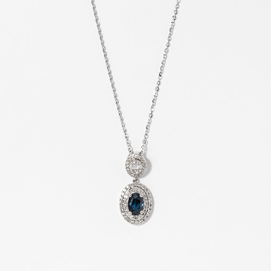 Sapphire Necklace in 10K White Gold