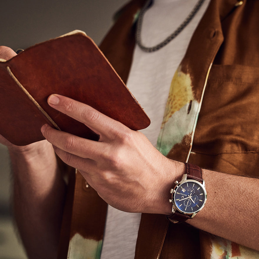 Mens watch navy leather on sale strap