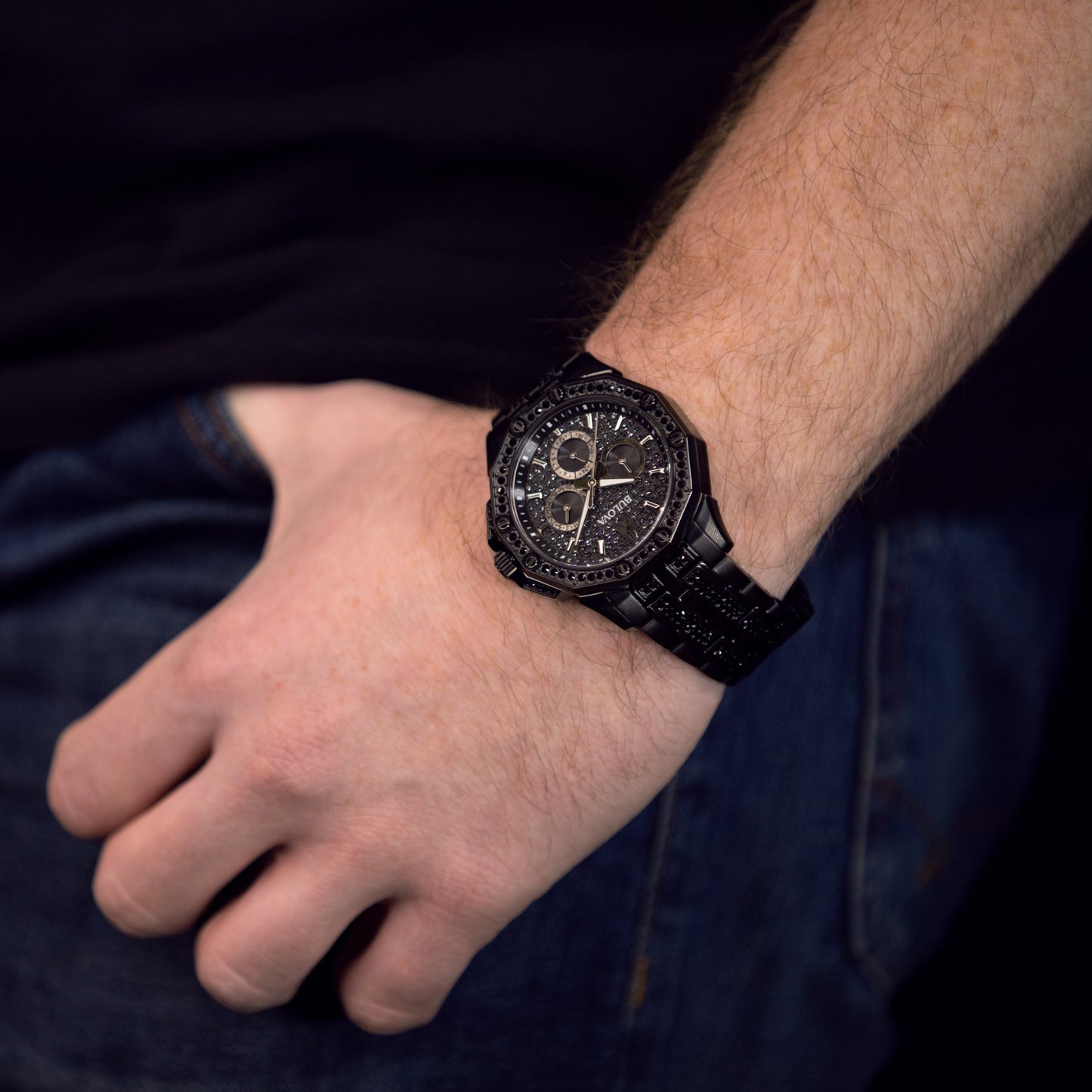 Bulova Men's Crystal Watch In Black Tone Stainless Steel | 98C134