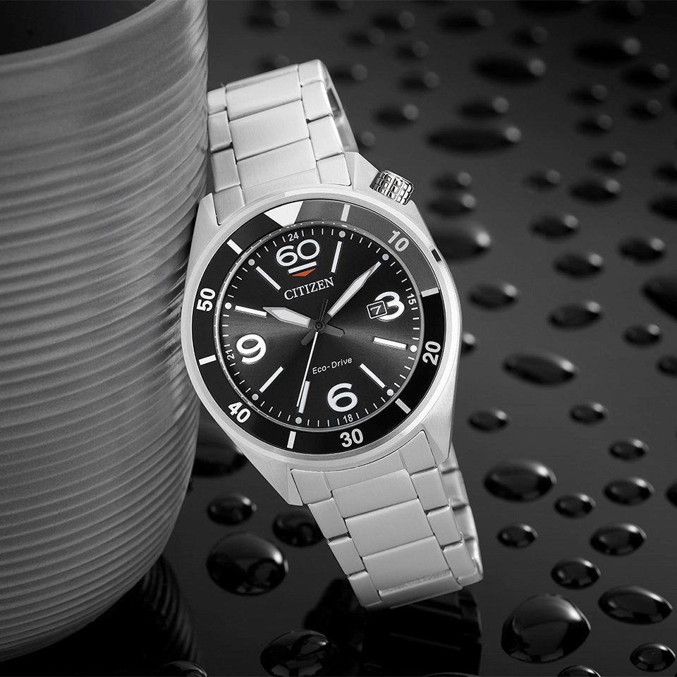 Citizen Eco-Drive Sport Black Dial Stainless Steel Bracelet Watch | AW1710-80E