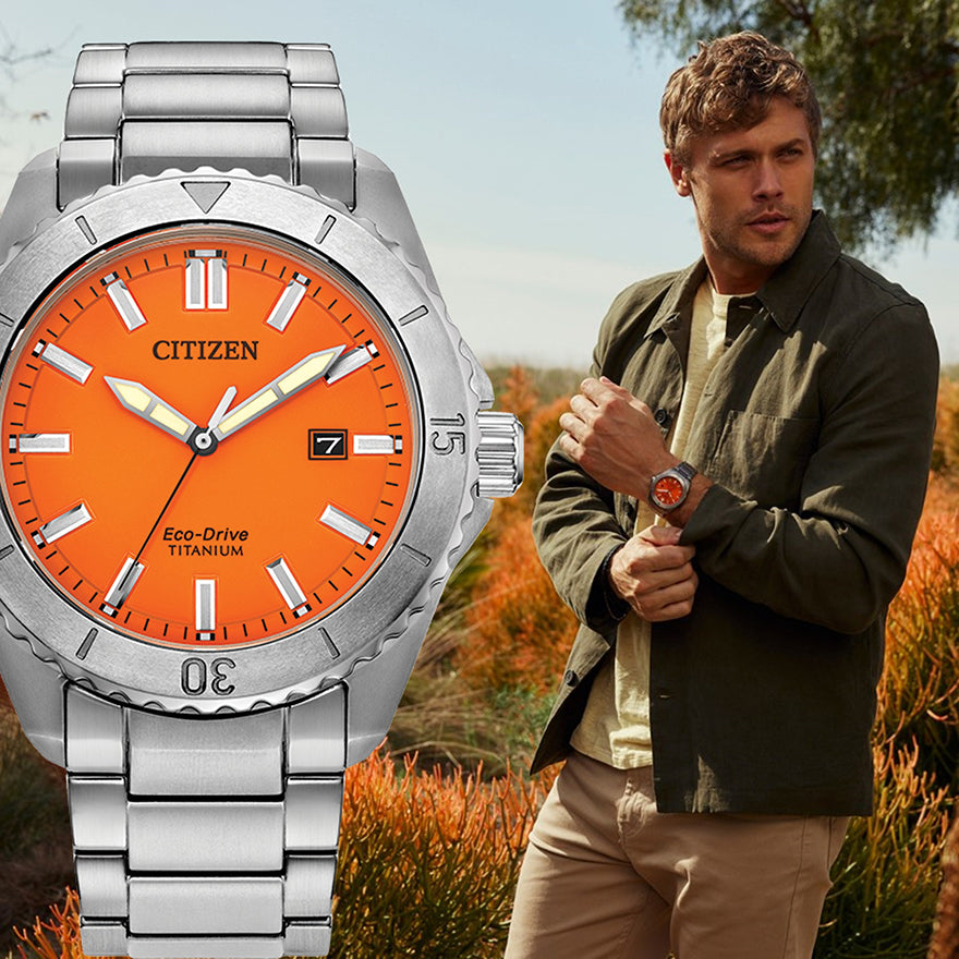 Citizen Eco-Drive Brycen Orange Dial Super Titanium Watch | AW1840-50X