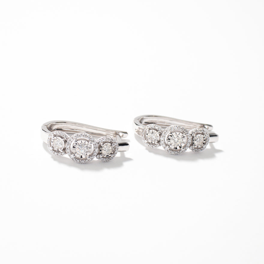 Diamond Cluster Hoop Earrings in 10K White Gold (0.75 ct tw)