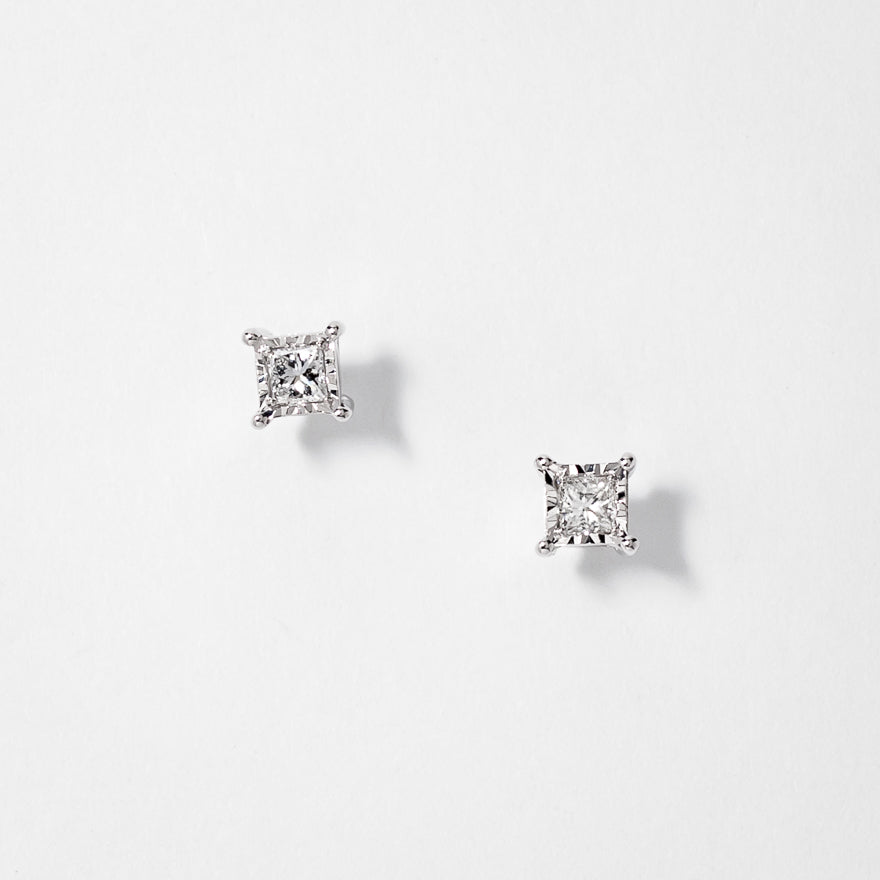 Miracle Mark Diamond Solitaire Stud Earrings in 10K White Gold (0.15ct