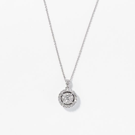 Double Halo Diamond Necklace in 10K White Gold with Chain (0.38ct tw)