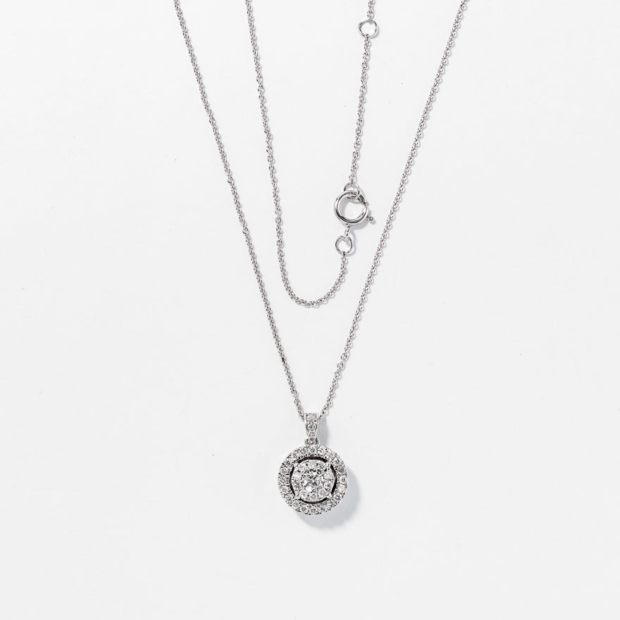 Double Halo Diamond Necklace in 10K White Gold with Chain (0.38ct tw)