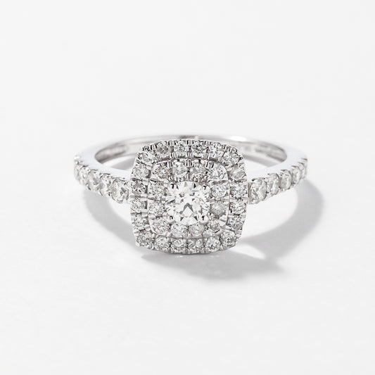 Double Halo Diamond Ring in 14K White Gold (0.74ct tw)