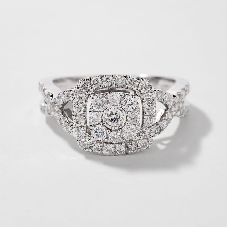 Halo Diamond Cluster Engagement Ring in 10K White Gold (0.80ct tw)