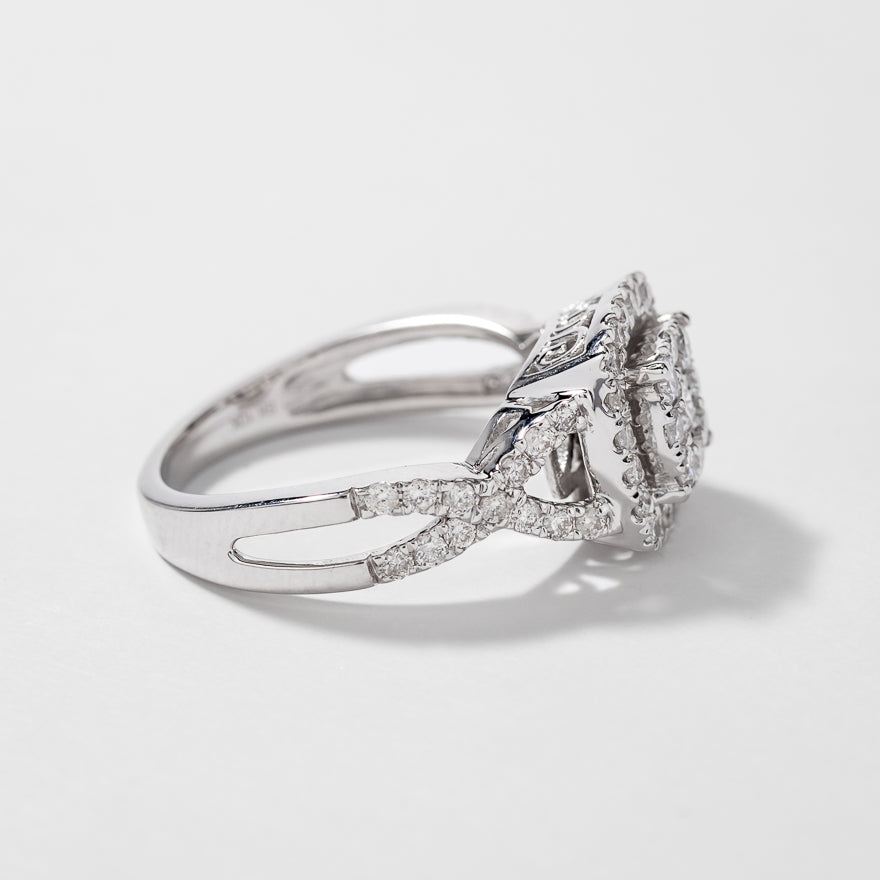 Halo Diamond Cluster Engagement Ring 10K White Gold (0.80ct tw)