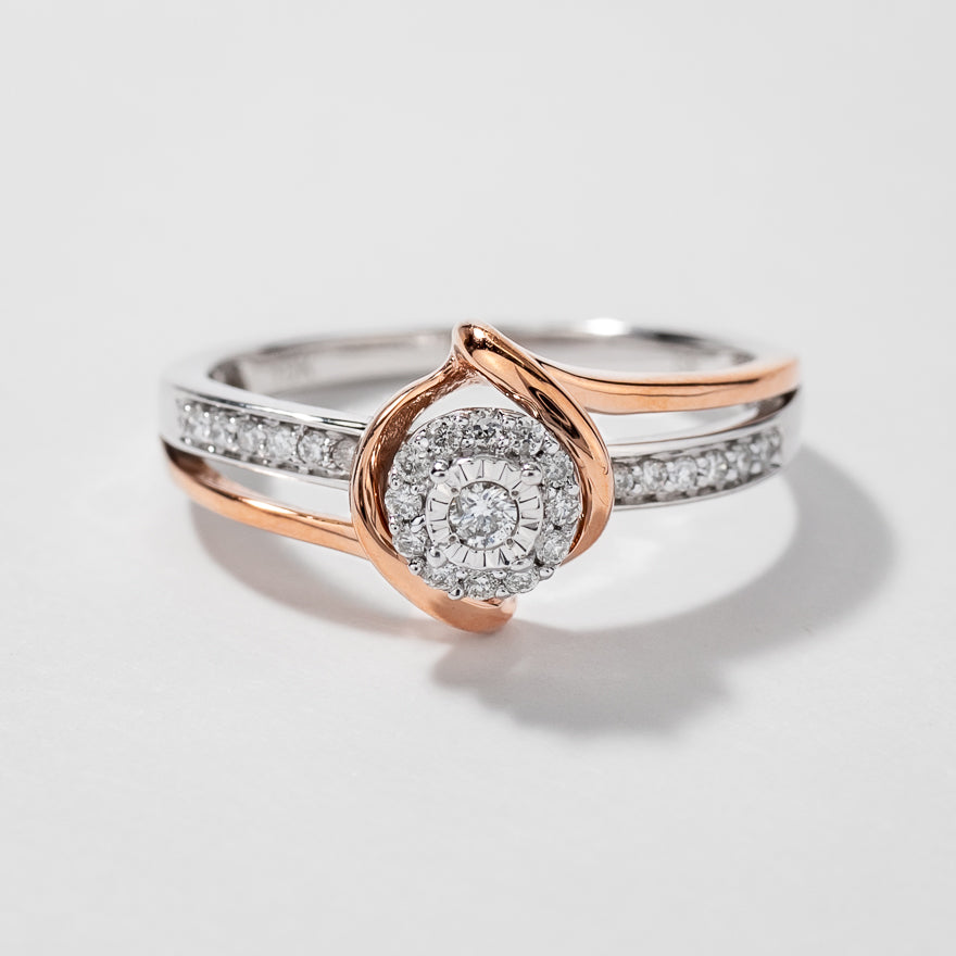 Petite Cluster Centre Ring in 10K White and Rose Gold (0.15ct tw)
