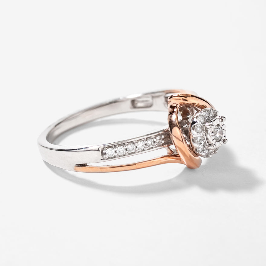 Petite Cluster Centre Ring in 10K White and Rose Gold (0.15ct tw)