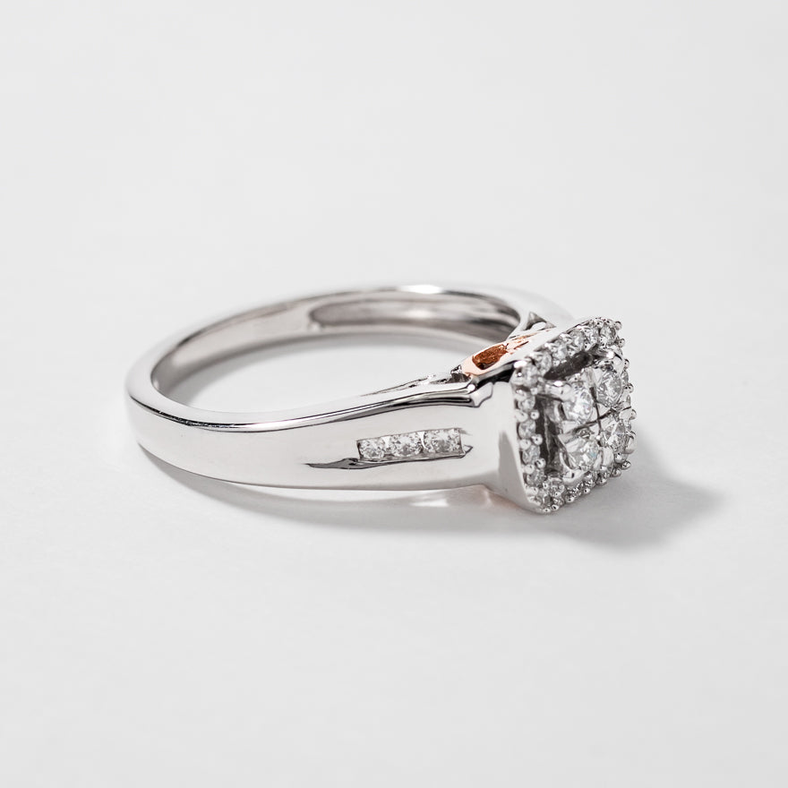 Diamond Halo Cluster Ring in 10K White and Rose Gold (0.25ct tw)