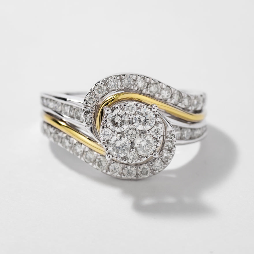 One Carat Diamond Cluster Ring in 10K White and Yellow Gold (1.00ct tw)