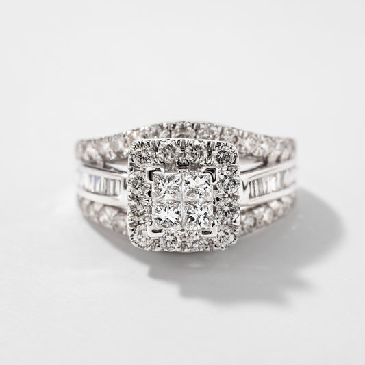 Halo Diamond Cluster Engagement Ring in 14K White Gold (2.00ct tw)