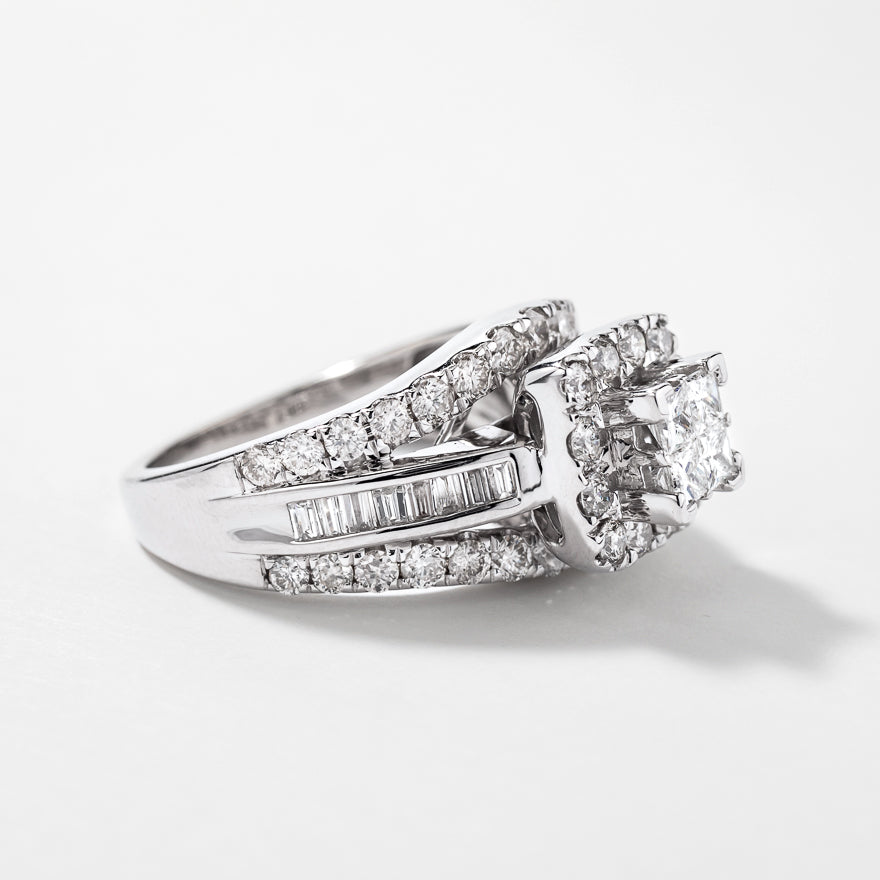 Halo Diamond Cluster Engagement Ring 14K White Gold (2.00ct tw)