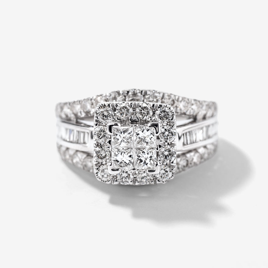 Halo Diamond Cluster Engagement Ring in 14K White Gold (2.00ct tw)