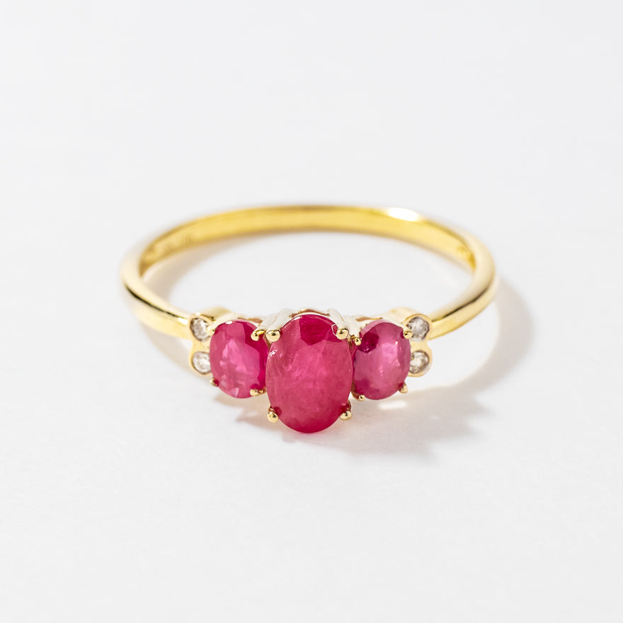 Three Stone Ruby Ring 10K Yellow Gold