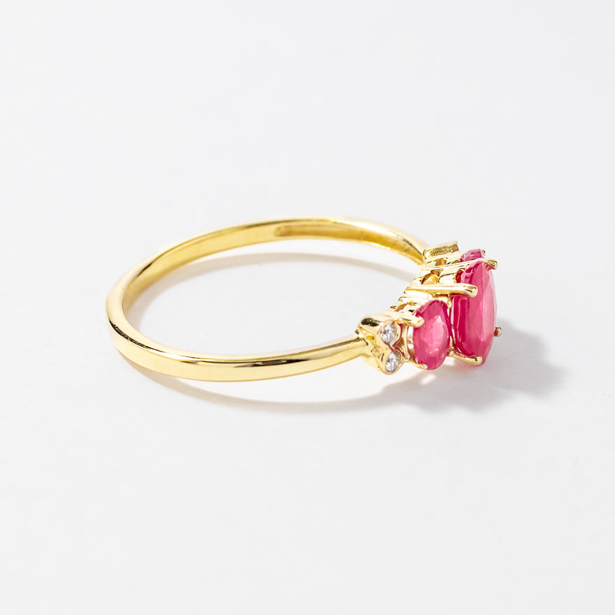 Three Stone Ruby Ring 10K Yellow Gold