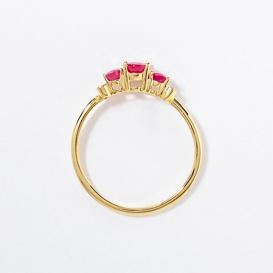 Three Stone Ruby Ring in 10K Yellow Gold