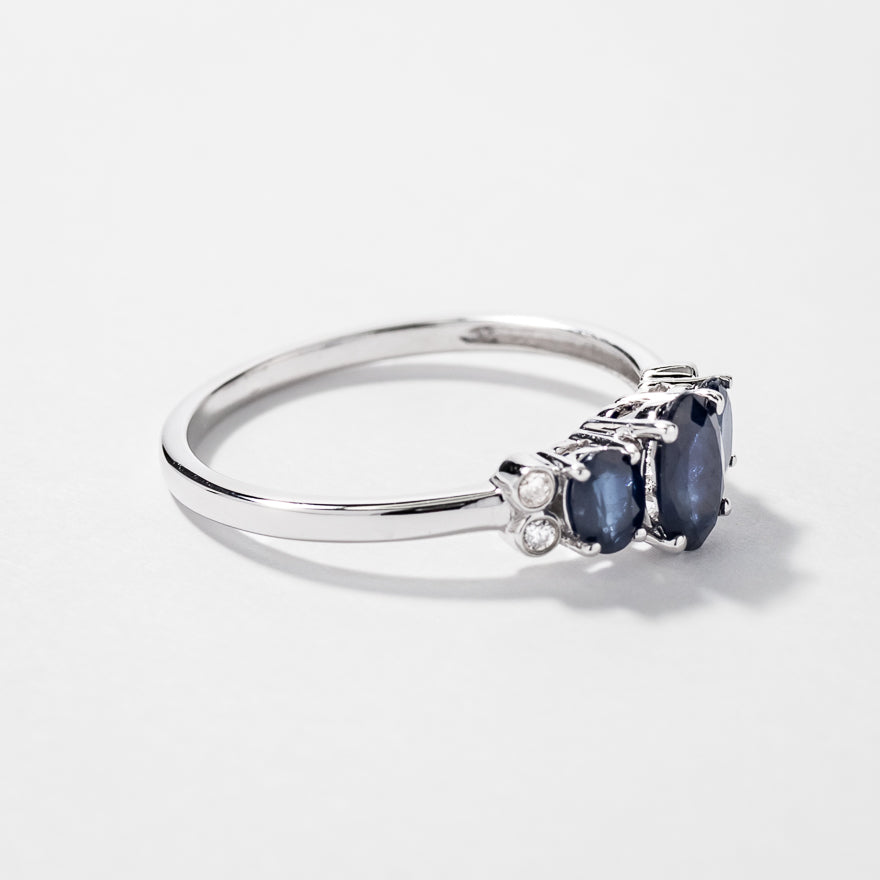 Three Stone Sapphire Ring 10K White Gold