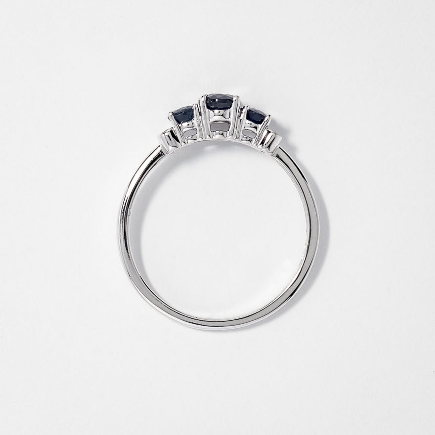 Three Stone Sapphire Ring 10K White Gold