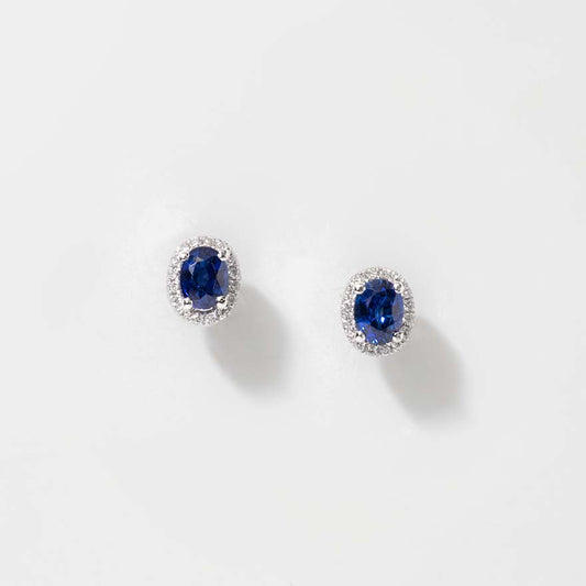 Sapphire Earrings with Diamond Accents in 14K White Gold
