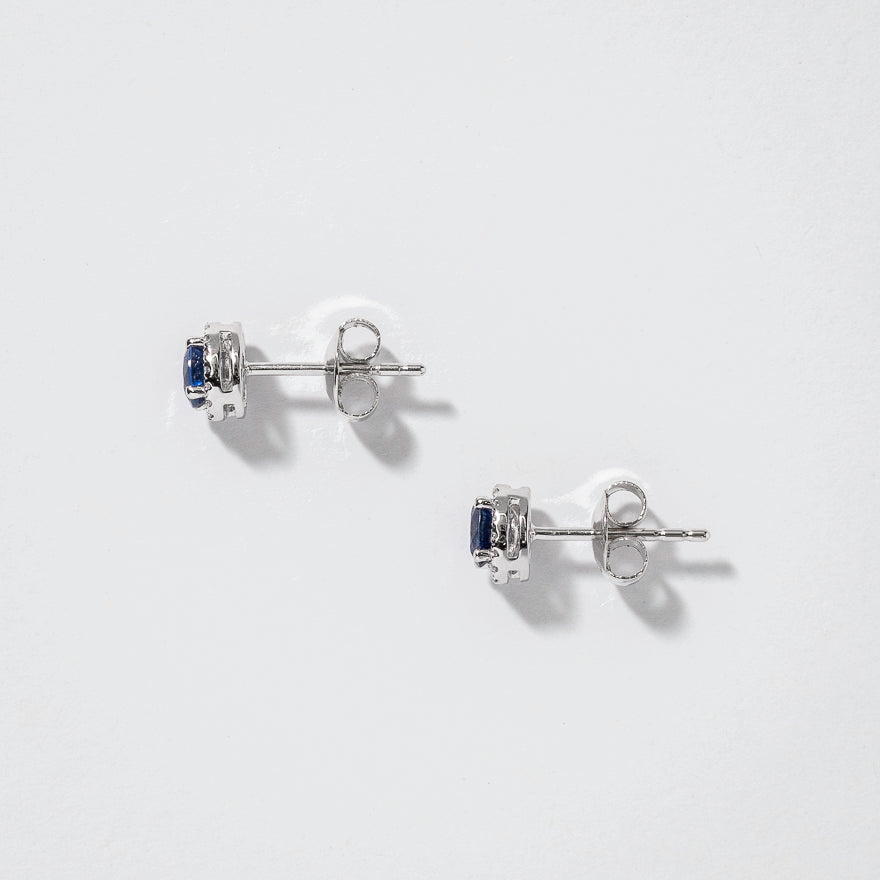 Sapphire Earrings with Diamond Accents in 14K White Gold