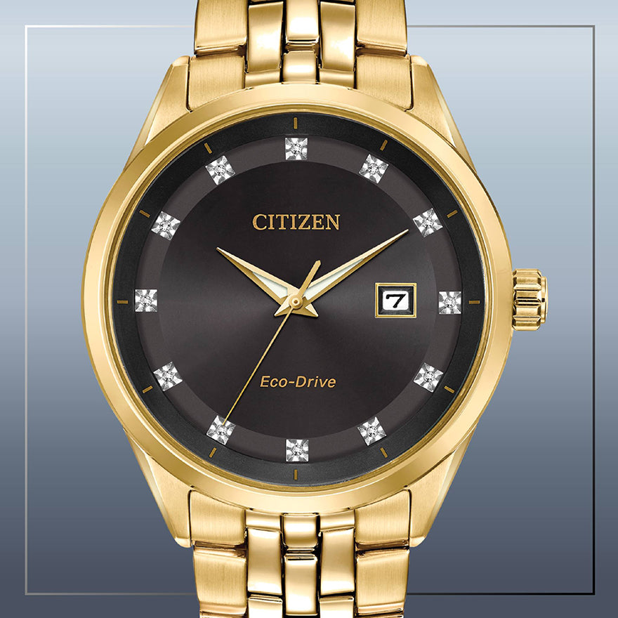 Citizen Men's Corso Eco-Drive Black Dial Gold Tone Watch | BM7252-51G