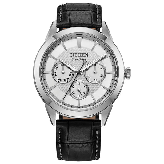 Citizen Eco-Drive Classic Silver-Tone Dial Leather Strap Watch | BU2110-01A