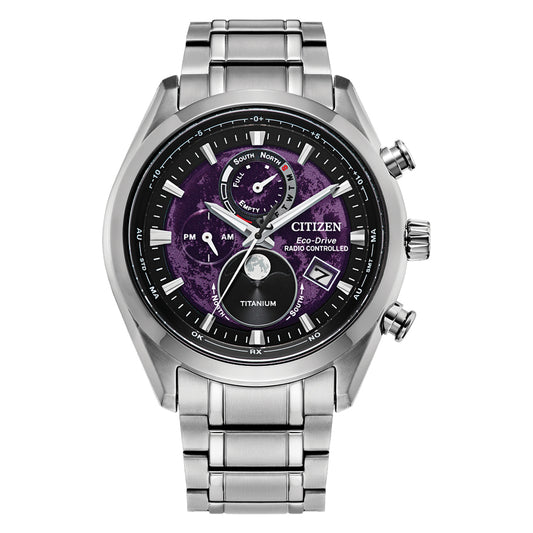 Citizen Eco-Drive Tsuki-Yomi A-T Purple Dial Super Titanium Bracelet Watch | BY1010-81Z