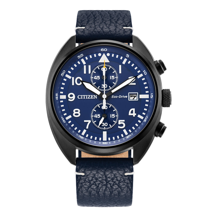 Citizen Eco-Drive Sport Casual Blue Dial Leather Strap Watch