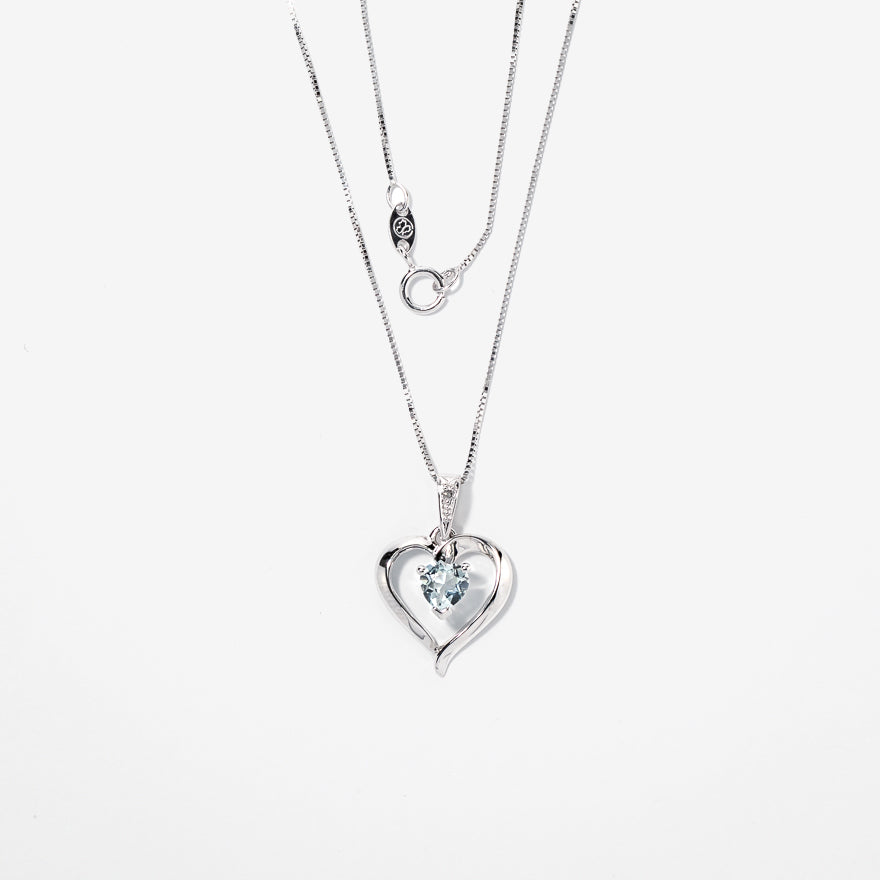 Heart Shaped Aquamarine Diamond Necklace in 10K White Gold