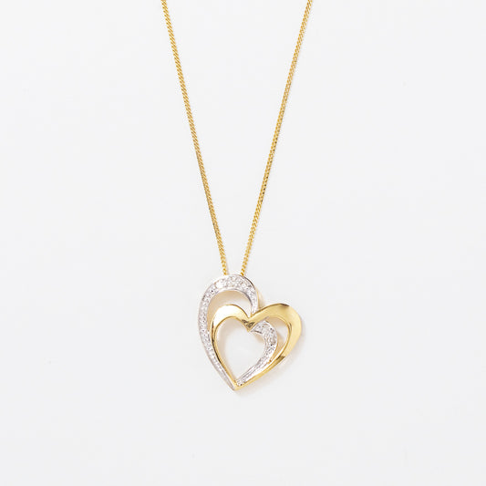 Double Heart Diamond Pavé Necklace in 10K Yellow Gold (0.03ct tw)