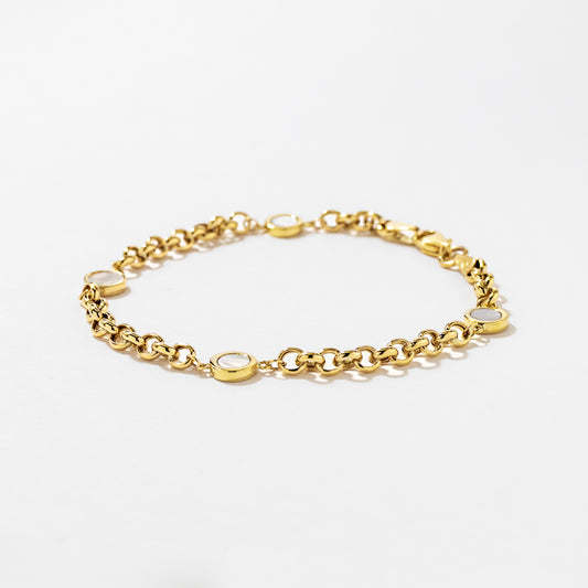Cable Bracelet with Mother of Pearl Charms in 10K Yellow Gold