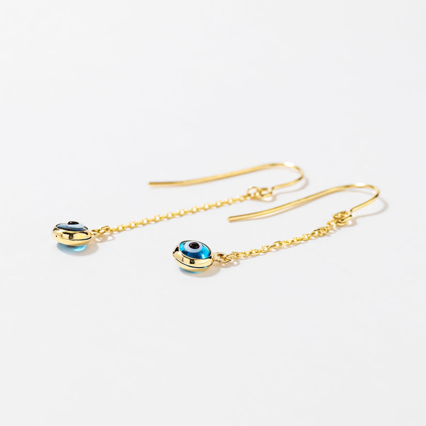 Evil Eye Drop Earrings in 10K Yellow Gold