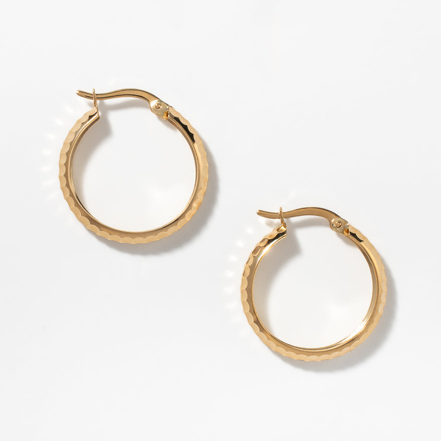 Domed Checkered Hoop Earrings in 10K Yellow Gold