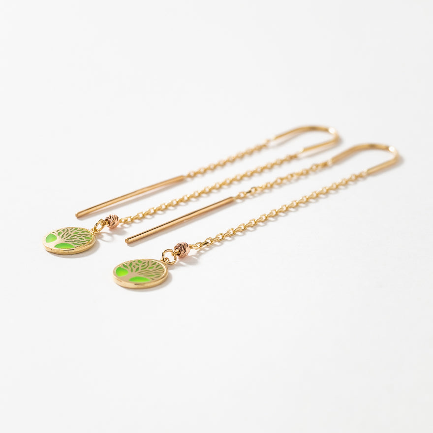 Tree of Life Long Drop Earrings in 10K Yellow Gold