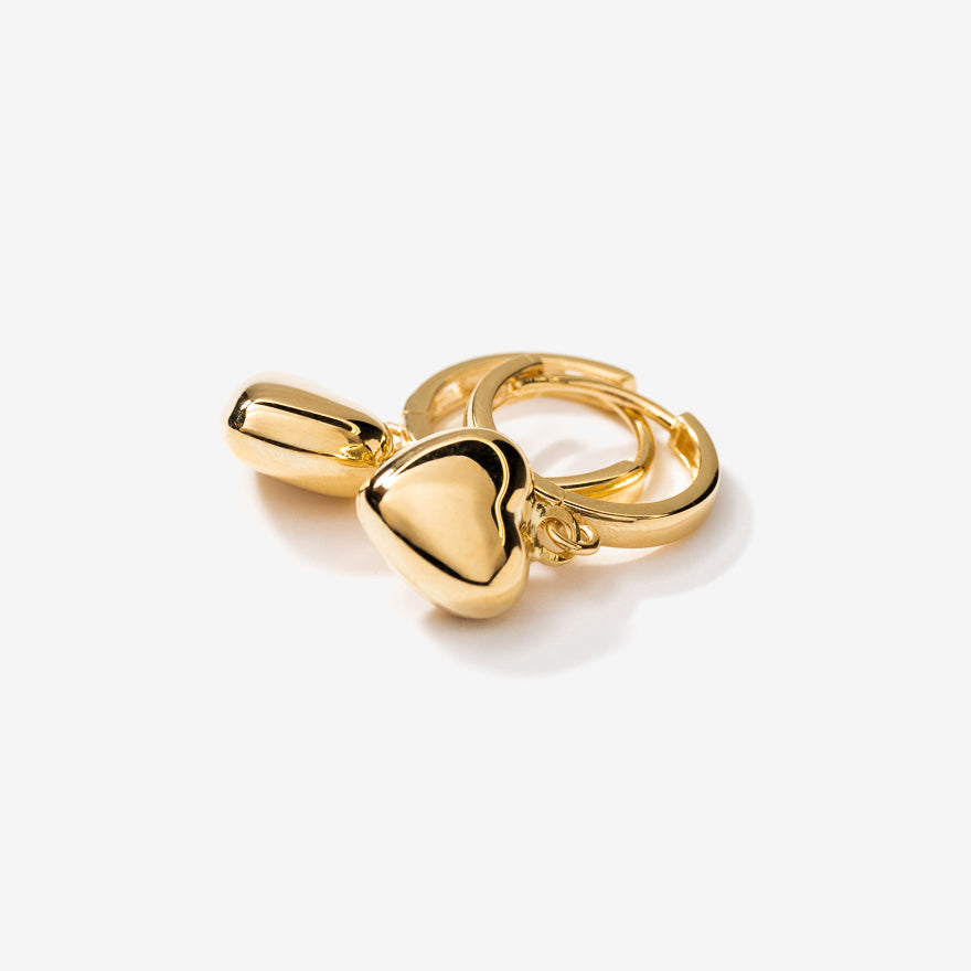 Dangle Heart Hoop Earrings in 10K Yellow Gold