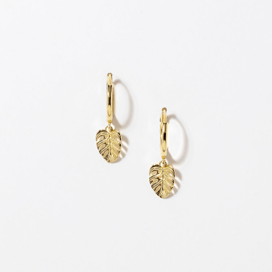 Leaf Hoop Earrings in 10K Yellow Gold