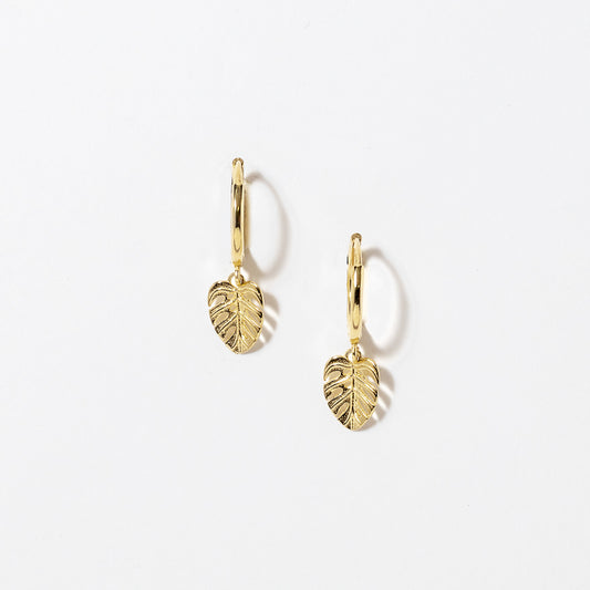 Leaf Hoop Earrings in 10K Yellow Gold