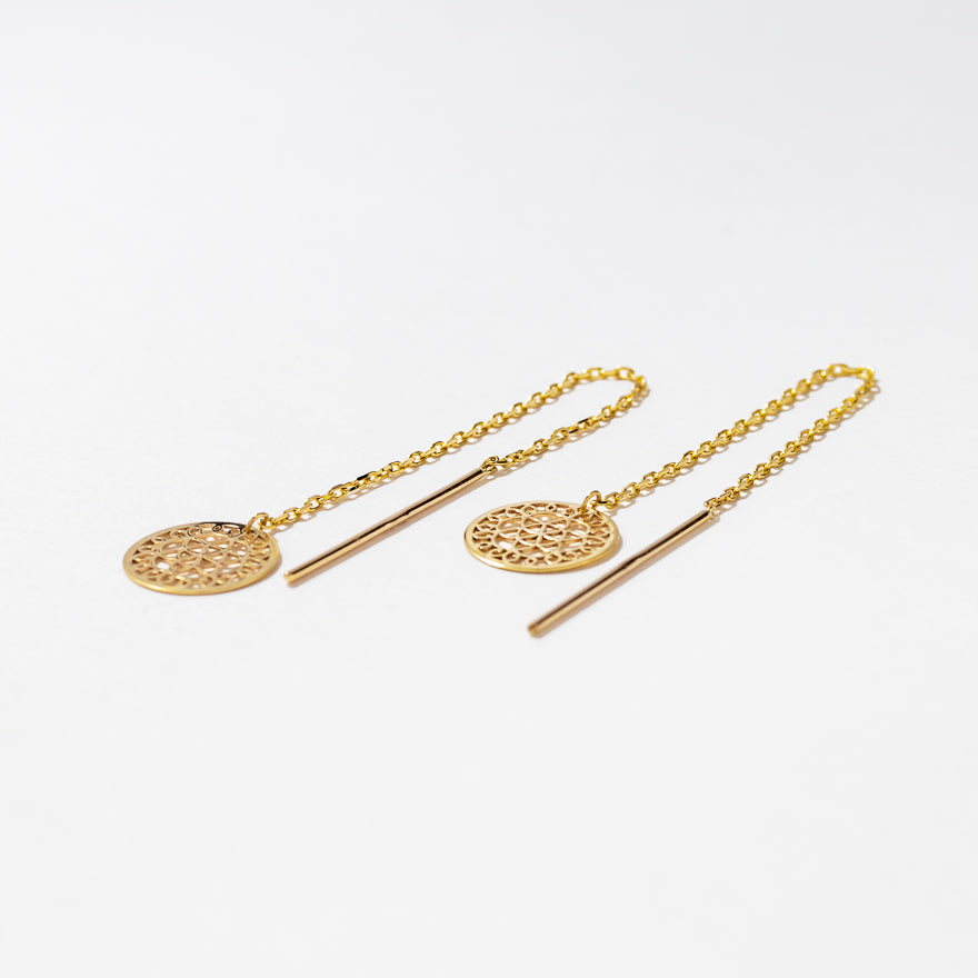 Round Lattice Pull Through Earrings in 10K Yellow Gold